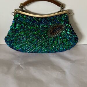 Elegant Green and Blue Sequin Clutch